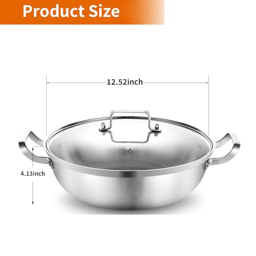 Delarlo Tri-Ply Stainless Steel Hot Pot 14 inch Everyday pan With lid, Everything Pan, Durable Deep Saute Pan, 7QT Induction Cooking Pot,Woks & Stir-Fry Pans Oven Safe Stock Pot by DELARLO - Used condition - Image 3