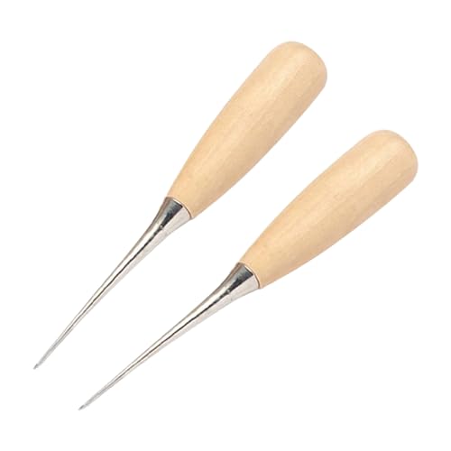 homeemoh 2pcs Wood Handle Punching Tapered Awl, Leather Craft Sewing Awl Kits Tailor's Straight Awl for Handmade Tools Shoe Repair