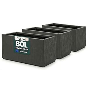 Kreher® XL Pflanzkasten Blumenkasten Anthrazit - 80 x 36 x 36 cm - Kunststoff, frostsicher & wetterfest - Struktur-Design für Garten, Terrasse & Balkon (3)