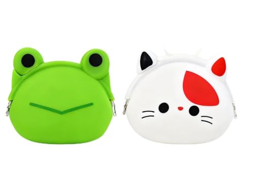 AUEAR, Lot de 2 sacs à monnaie en silicone avec motif animal mignon grenouille chat