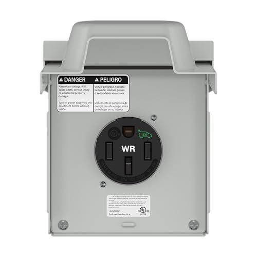 LIDER 50 Amp EV/RV Power Outlet Box, NEMA 14-50R Receptacle, 2.40" Diameter, Lockable Weatherproof Heavy-Duty for Outdoor, UL-Listed Both Receptacle & Metal Enclosure Box