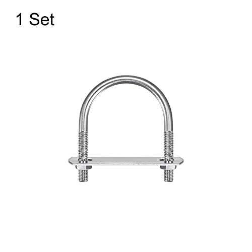Image of uxcell Round U-Bolts, 44mm(1.73 inch) Inner Width 62mm Length M6 304 Stainless Steel U Clamp Bolt with Nuts Washers and Plates, for Boat Trailer