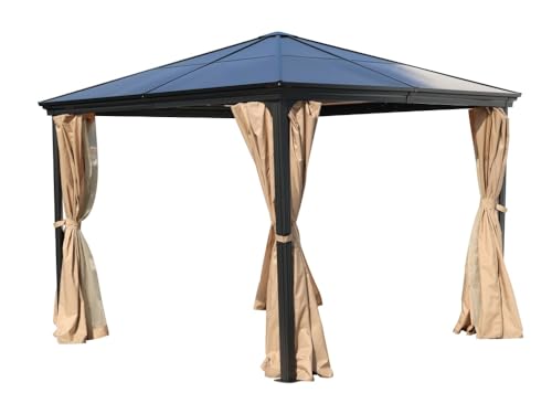 Jet-Line® | Alu Pavillon 3x3 Pergola Aluminium | Suez | Garten Überdachung | Wasserabweisend | Outdoor Hardtop | Gartenpavillon | Stabiles 6 mm Polycarbonat-Dach | Stabil | Winterfest Pergola