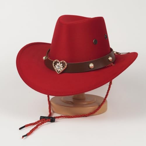 Western Cowboy Hat for Kids with Heart Shaped Buckle Blet Classic Western Hat for Boys Girls for Costume, Party,A3-Brown