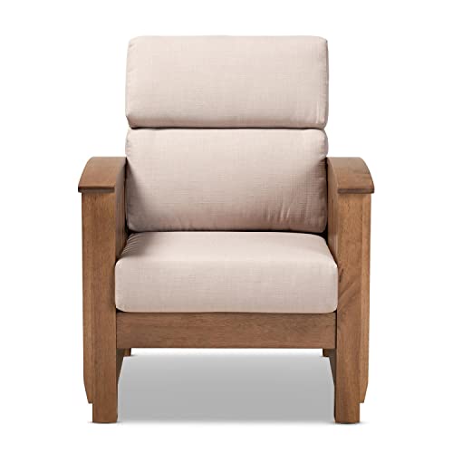 Sillón moderno tapizado en tela taupe miniatura 5