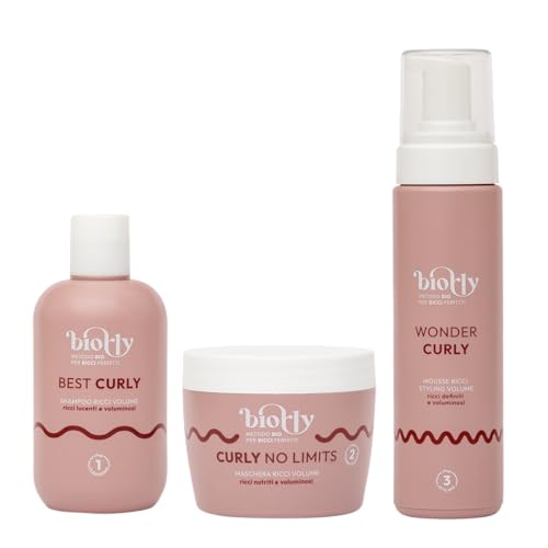 METODO CURLY BIO KIT VOLUME; per capelli ricci e mossi, include shampoo Best Curly, maschera Curly no limits, mousse Wonder curly, CERTICATA BIO - 250 ml