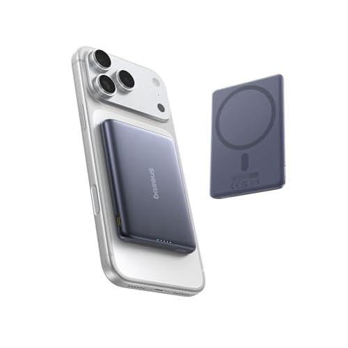 Baseus Picogo Power Bank, Smallest 5,000mAh Magnetic Wireless Charger with USB-C Braided Cable, Fast Charging Portable Battery Pack, NTC Safety Alloy Travel Essential for iPhone 17 Pro Max/1