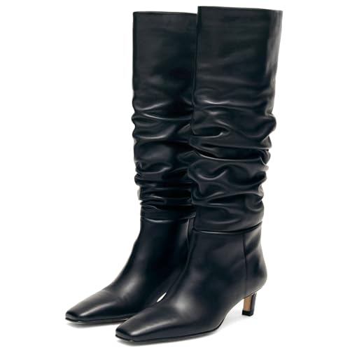 KysBloes Knee High Slouch Boots for Women Low Kitten Heel Long Boot Square Toe Fall Slouchy Boots Comfortable Fashion Shoes2