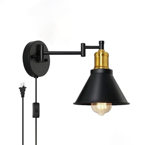 Aplique de pared interior E27 de diseño minimalista industrial en negro oro