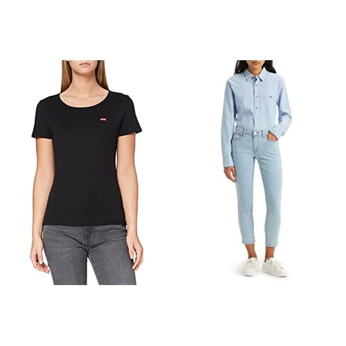 Levi’s 2-Pack tee Camiseta Mujer Mineral B (Negro) XXS Mid Rise Boyfriend, Vaqueros, Med Indigo – Worn In 0305, 28W / 30L