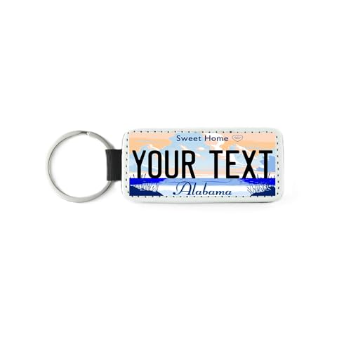Teamlogo Personalized Alabama License Plate Faux Leather Keychain Custom Decorated with Any Name or Text That You Want. Printed in The USA. Ready to Ship on The Next Business Day | Ver 2