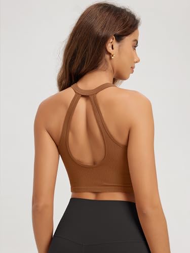 ODODOS 2-Pack Seamless Henley Crop for Women Open Back Ribbed Tank Button-up Cropped Top2