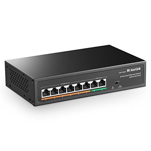 Image of MokerLink 8 Port PoE Switch with 6 PoE+ Port, 2 Uplink, 100Mbps, 78W AI Detection IEEE802.3af /at, Fanless Metal Plug & Play Network Switch