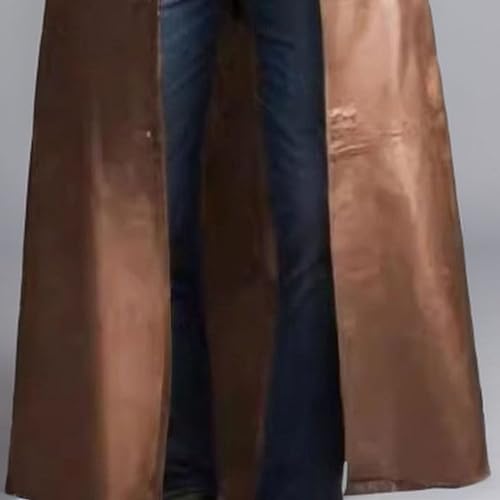 QOAAIE Long Leather Jakcet for Men Retro Slim Fit Motorcyle Trench Coat Full Length Faux Leather Overcoat Windbreaker