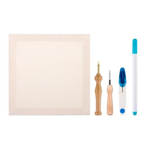 Image of 10.2''x10.2'' Punch Needle Frame,Punch Needle kit Includes a Wooden Frame Covered with Monks Cloth, 3.5mm and 5mm Punch Needles, a Marking Pen and Scissors for DIY Craft Decoration
