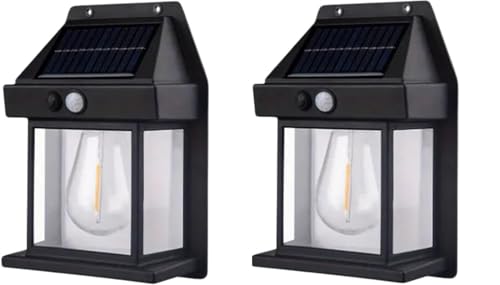 AntDau71® - 2 x Applique Lampada Da Parete Per Esterni Con Lampadina Filamento A Led Luce Calda Con Ricarica Ad Energia Solare Crepuscolare E Sensore Di Movimento – CW897-2