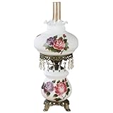 Touch of Class Olivia Jane Hurricane Table Lamp - White - Antique Brass Metal Base, Acrylic Crystal Gems, Glass Scalloped Shade - Vintage Bedroom Aesthetic, Victorian Style Lamps