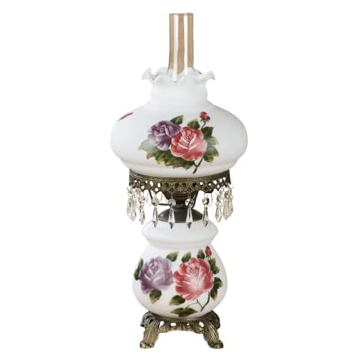 Touch of Class Olivia Jane Hurricane Table Lamp - White - Antique Brass Metal Base, Acrylic Crystal Gems, Glass Scalloped Shade - Vintage Bedroom Aesthetic, Victorian Style Lamps