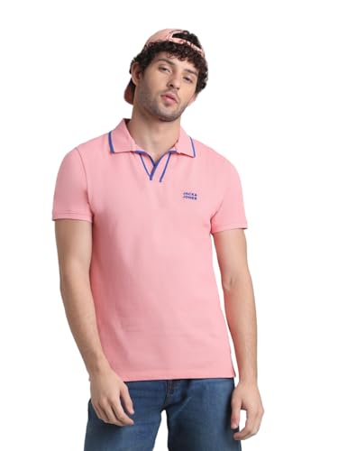Image of Jack & Jones Men Solid Polo Collar Cotton Slim Fit T-Shirt