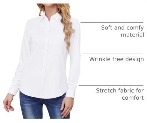 TOLOVIC Wrinkle Free Womens Button Down Shirts for Women Long Sleeve Stretch Business Office Formal Work Blouses Tops White - image 4