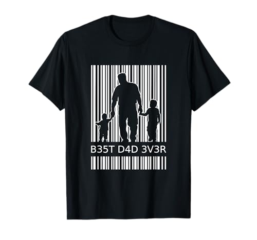 Best Dad Ever Vater 2 Niños Código de barras Doble Papa Camiseta