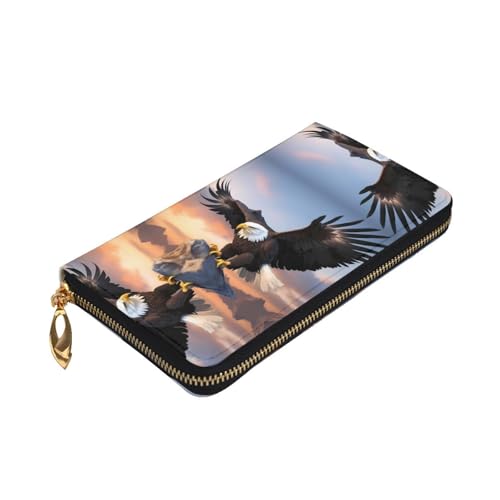 Leather Wallet 7.48 x 4.13 in - Stylish and Durable Wallet for Women with Multiple Compartments and Zipper Design Mighty Bald Eagle Pattern3