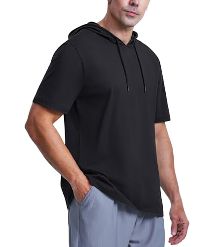 EKLENTSON Mens Short Sleeve Hoodies Workout Muscle Gym Hooded T-Shirts Cotton Athletic Lightweight Sweatshirt Pullover2