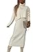 shownicer Damen Strickkleid Zweiteiliger Anzug Rollkragen Winterkleid Langarm Pullover und Maxi Strickrock Bodycon 2 Stück Set Sweater Midikleid Pullikleid Gestrickt Kleid Set A Aprikose S