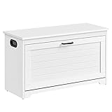 VASAGLE Shoe Bench, Entrance Shoe Box with Folding Door, Adjustable Interior Divider, with Cut-out Side Handles, 80 x 30 x 46 cm, White LHS120T10