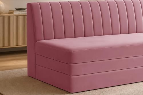 Image of Modern Velvet 3-Seater Sofa Cum Bed, Convertible Sleeper Couch Sofa for Living Room, Bedroom & Office - Rose Pink Color