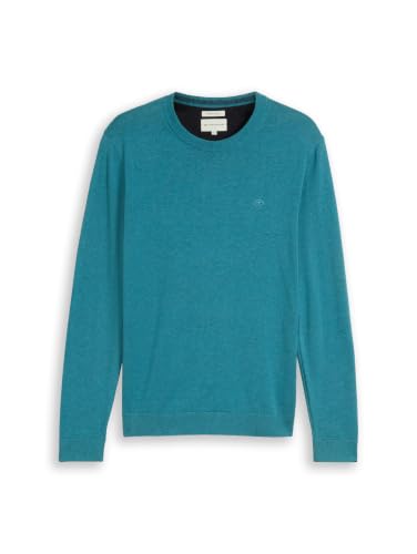 TOM TAILOR Herren Basic Crewneck Pullover aus Baumwolle, 36299 - Bright Teal Melange, XXXL – Ansicht 6