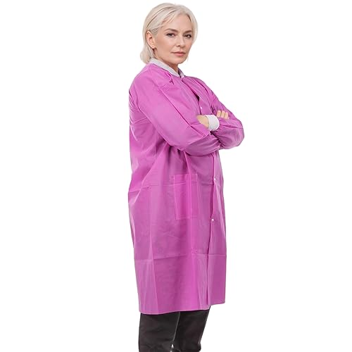 CoverallsDirect Sunlite Ultra 3600 Premium Disposable Lab Coats Pockets Knit Collar & Cuffs Knee Length 10 Pack (Raspberry SM)