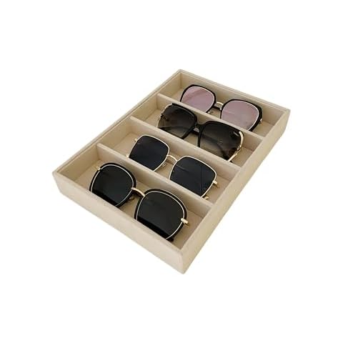 Svea Display Premium Grade Beige Velvet Jewelry Organization Sunglasses Eyewear Watch Tray Stackable Drawer Divider Insert Hallway Accessaries Container Cover