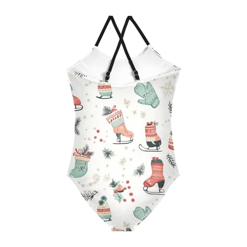 Ice Skates Girls One Piece Swimsuits Cute Sport Halter Swimwear Beach Bathing Suit 3T2