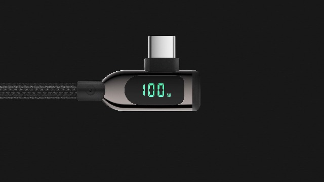 SOOPII 100W Right Angle USB C to USB C Cable,10FT Zinc Alloy Braided Type-C Cable with LED Display for lphone 15, lPad Air/Pro,MacBook Pro,Galaxy S23/S22/S10,Pixel,LG(3 m,black)