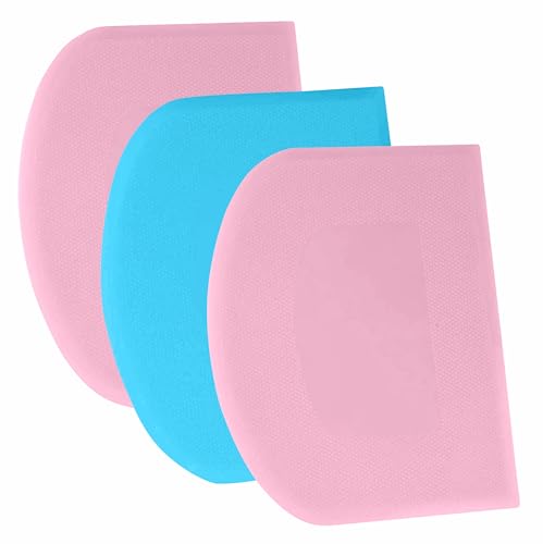 SURDOCA Dough Scraper Bench Scraper - 3P 5.9x4.3" Plastic Flexible Bowl Scraper, Sharp Edge & Angles Cake Scraper. Non-Slip Bakeware Decorating Tools Sculpting & Modeling Tools - Pink+Blue+Pink