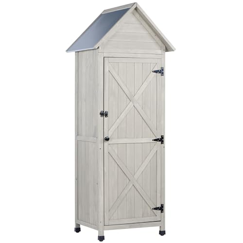 Narrow wooden vertical garden shed