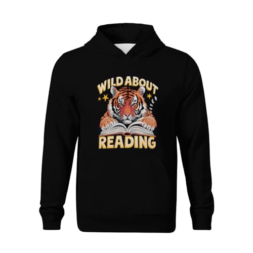 Kids Cute Wild About Reading Tiger Boys Girls Lightweight Kangaroo Pocket Fleece Hoodies2