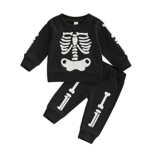 Kayotuas Baby Boy Girl Halloween Outfit Skeleton Long Sleeve Sweatshirt Top Pants Set Cute Skull Toddler Clothes Fall Outfits