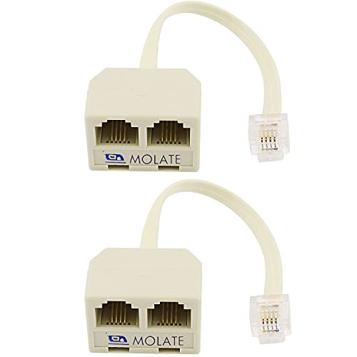 MOLATE 電話アダプタ RJ11 6P4Cメス~ 2メスソケット 分岐アダプタ 延長ケーブル 2個入り