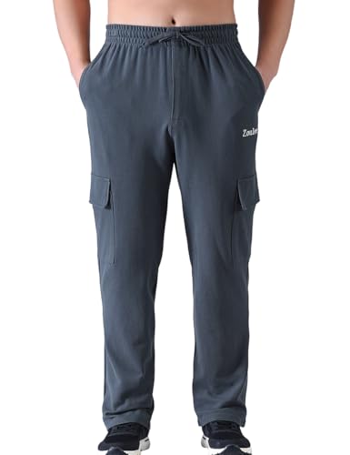 Zoulee Men's Cargo Pants Open Bottom Loose Fit Sweatpants, Straight Leg Gym Casual Pants with Pockets, Front Zipper Fly