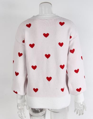 Image of Women's Long Sleeve Mock Neck Sweaters Loose Cute Heart Pullover Sweater