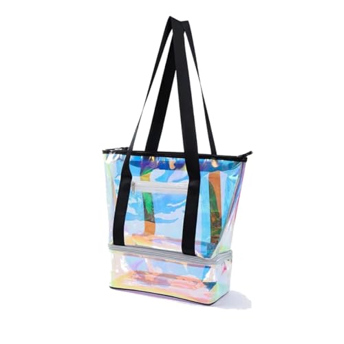 Iridescent Clear Beach Bag for Women, Large Pool Tote with Shoe Compartment, Shower Bag, Travel, Swimming, Waterproof