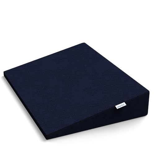 Image of Cherilo Half Size Elevated Wedge Pillow for Baby Crib & Mattress, Helps to Elevate Baby for Acid Reflux, Colic, GERD, Heat Burn & Vomiting -19 inch x 13.5 inch x 3 inch - with Removable Velvet Cover - Navy Blue