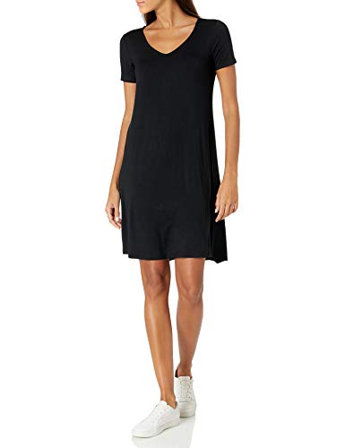 Amazon Brand - Daily Ritual Women's Jersey Short-Sleeve V-Neck Dress, Black, X-Large