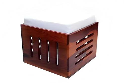 Image of Loonart Solid Sheesham Wood Coffee Table with Four Cushioned Stools | Idel for Living Room | Cafe | Restaurant | Space Saving Indoor Table Set | Finish Color - Mahogany Finish | Off White Cushion |