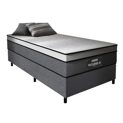 Cama Box Solteiro Colchão Gazin Maximus Molas Ensacadas 88x188x62cm Linho Grafite/Preto - Suporta até 120Kg por Pessoa