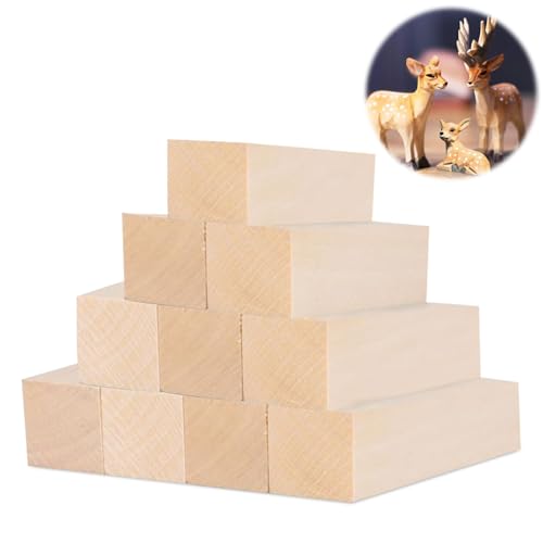 Madera para Tallar, 10 piezas Juego de Bloques de Madera, 3,8x3,8x15cm Juego de Tallas de Corcho, Madera de Tilo sin Procesar, para Tallado a Mano, Decoración de Muebles, Diseño del Proceso