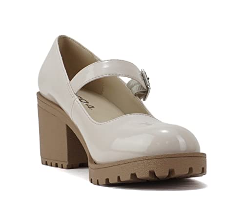 Image of Soda inchEviana inch ~ Women Mary Jane Round Toe Mid Chunky Block Heel Lug Sole Pump with Adjustable Strap