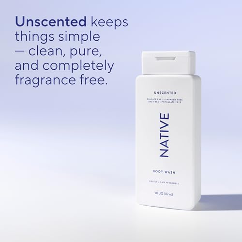 Image of Native Body Wash Contains Naturally Derived Ingredients | For Women & Men, Sulfate, Paraben, & Dye Free Leaving Skin Soft and Hydrated |Unscented 18 oz